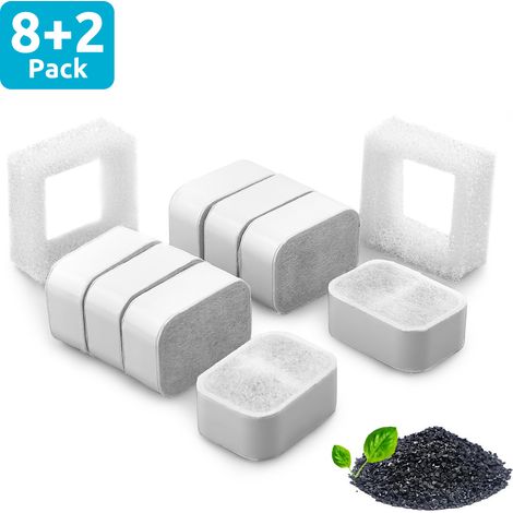 Replacement filters for IPETTIE Tritone and Fiumi pet drinking fountains – 8-pack carbon filters + 2 foam filters, compatible with pet drinking fountains--DTEKGAZ