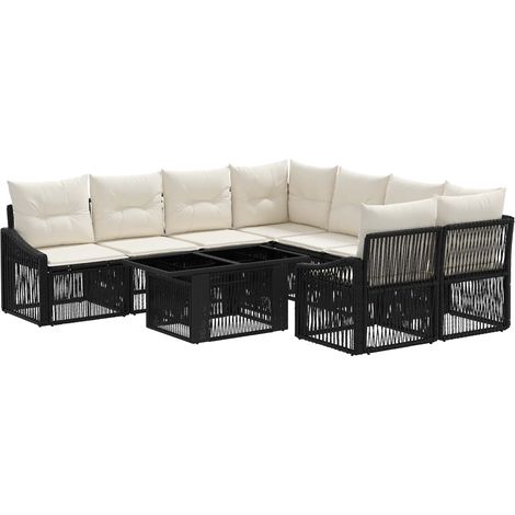 Set Divano da Giardino 9 pz Nero e Bianco Crema polyrattan vidaXL (1/5)