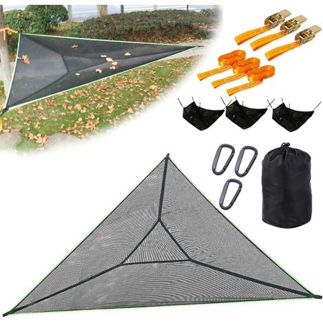 Hamaca triangular de camping para uso exterior, hamaca portátil para árbol con 3 correas de sujeción con trinquete y bolsillo de malla, 400 x 400 x 400 cm (1/5)