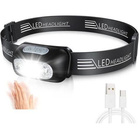 Leistungsstarke LED-Stirnlampe mit Bewegungssensor, wasserdicht (IPX6), 4 Leuchtmodi, USB-aufladbar, professionelles Zubehör für Angeln, Camping, Laufen und Radfahren (1/4)