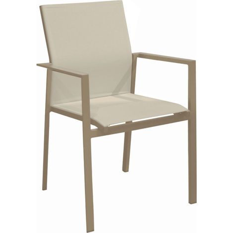 PROLOISIRS Fauteuil empilable - DELIA - Aluminium époxy crème - Toile TPEP chevron
