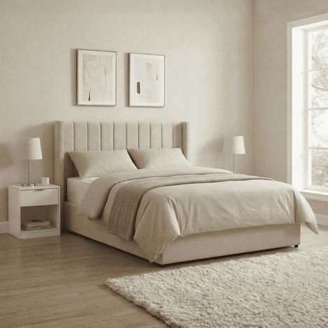 Ottoman King Size Storage Bed Upholstered Boucle Teddy Fur Velvet Putty (1/5)