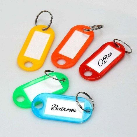 Lot de 200 porte-clés en plastique avec fenêtre et anneau fendu, étiquettes d'identification pour porte-clés, couleurs assorties (1/2)