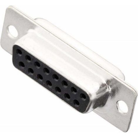 Connecteur D-Sub Femelle - 15 Pôles - Angle 180° - Embase Verticale - À Souder - Polyester Renforcé Fibre de Verre - 1 Pièce
