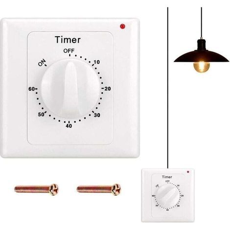 Interruttore con timer conto alla rovescia: interruttore della luce con timer da 60 minuti, resistente all'acqua, fori per installazione in bagno, ventilatore, luci (1/4)