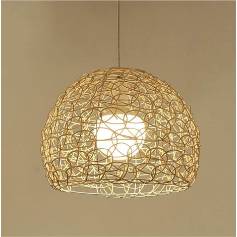 LITZEE Rattan Deckenleuchte Handgewebte sphärische Pendelleuchte Indonesische Rattan Hohldeckenleuchte Rural Style Kronleuchter für Bar, Cafe, Loft, Restaurant, Wohnzimmer, Schlafzimmer (1/5)