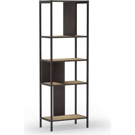 Estantería varios estantes modelo Amaya-58 acabado roble/negro, 175cm(alto) 58cm(ancho) 35cm(largo). (1/2)