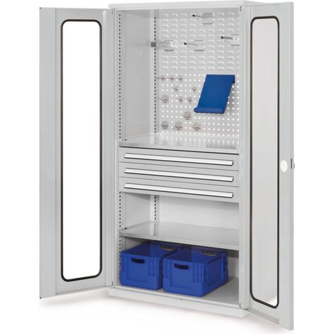 Kappes ®RasterPlan Schubladenschränke 1950x1000x600mm Sichtfenstertüren Modell 33 lichtgrau