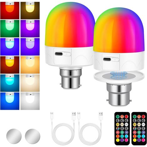 2pcs B22 Rechargeable Bulb with Remote Control, RGB Colour (1/5)