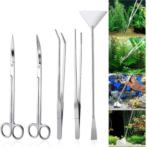 Kit d'outils d'aquascaping Ueetek en acier inoxydable pour aquarium : plantation, taille, coupe et entretien. Idéal pour les passionnés d'aquariums. Couleur : argent. Dimensions : 31,5 x 7,1 x 0,5 cm. (1/5)