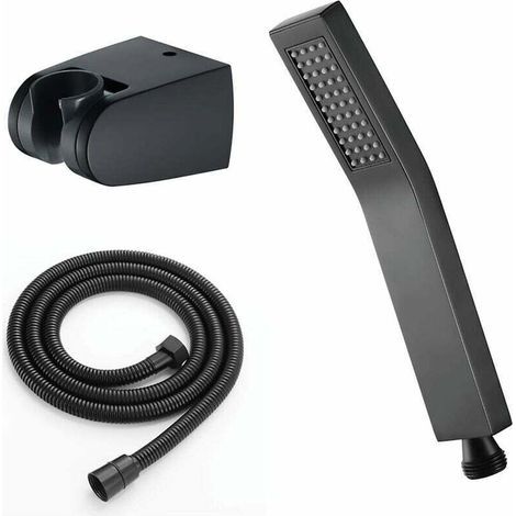 Douchette à main en laiton Douchette à fonction unique Douche anti-calcaire avec bec en silicone avec tuyau Douchette à main Noir (1/5)