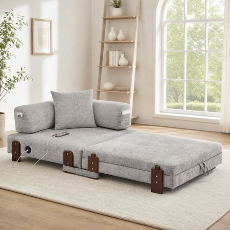 Canapé convertible 2-en-1 170,5x84x48 cm gris clair avec USB, Type-C et rangement en tissu MEUBLIV (1/5)