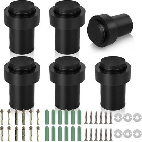 6 Pieces Black Door Stopper, 3.3cm Diameter and 6cm High Door Block, Stainless Steel Door Stop for Floor and Wall (1/5)
