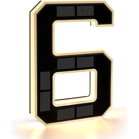 Numéro de Maison Lumineux (6 Noir, 23cm) Numero de Maison Exterieur Solaire Illuminé pour Extérieur, Numero Porte, Plaque de Numéro de Maison Illuminée Solaire (1/5)