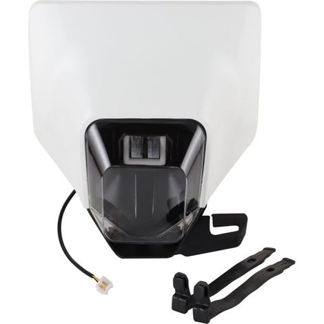 Weißes LED-Scheinwerferverkleidungsset, kompatibel mit Huswain-Offroad-Motorrädern, universeller Schutzscheinwerfer für Straßenmotorräder, integriertes Umbau- und Ersatzbeleuchtungsset (1/4)