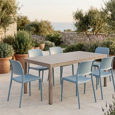 Set tavolo Rio Allungabile 210-280 cm con 8 poltrone Riva per esterno e giardino -Bianco / Agave (Bistrot) (1/5)