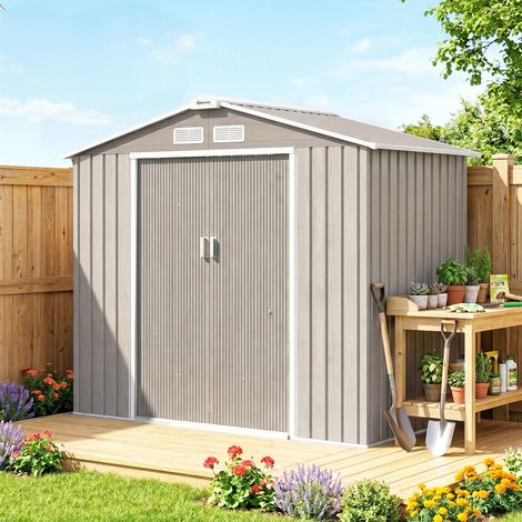 Abri de Jardin 2,42 m² - Remise pour Outils avec Fondation - cabanon Porte verrouillable - tôle d'acier marron clair (1/5)