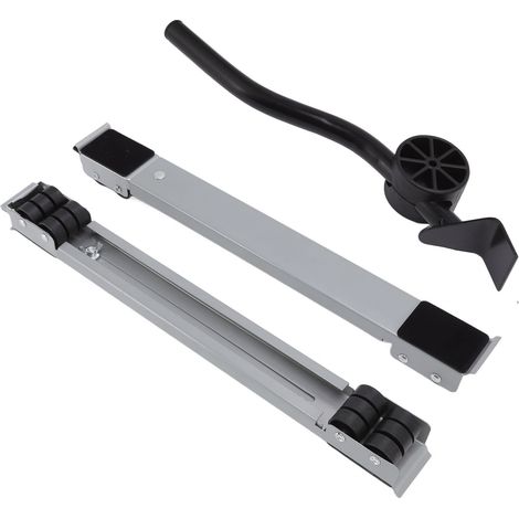 Support universel à roulettes pour électroménagers, charge 300 kg, base extensible réglable, pour frigo, lave-linge, climatiseur, sèche-linge, lave-vaisselle (paire argentée roues noires + levier) (1/5)