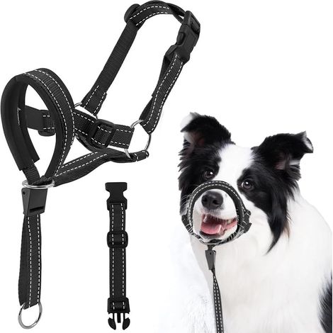 Adjustable Dog Headcollar Walking Muzzle Collar Head Harness Anti Pull Training Headcollar for Dogs (Black, xL) (1/5)