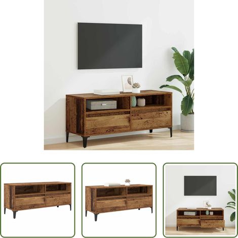 vidaXL Meuble tv design rustique - Meuble TV avec tiroir Bois Ancien 100 x 34,5 x 44,5 cm (1/5)