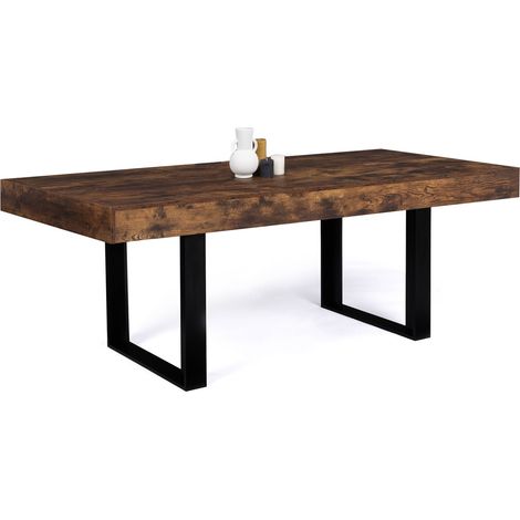 Idmarket – Table à manger extensible rectangle 8 personnes – Bois effet vieilli et noir – Longueur 200 cm – Largeur 90 cm – Hauteur 78 cm