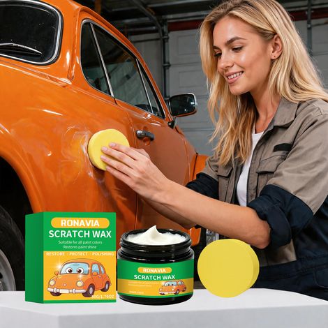 Autokratzerwachs zur einfachen, täglichen Ausbesserung und Glanzverbesserung von Lackkratzern – 50 g + Schwamm -- DE (1/5)