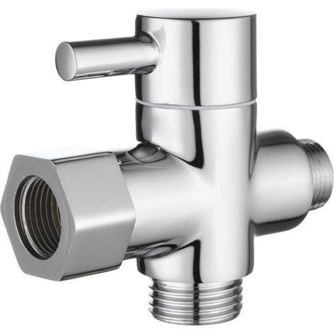 Vanne 3 Voies en Laiton Massif 3/8"-12/17 T Adaptateur Vanne de Derivation pour Toilette WC, Chromé (1/4)