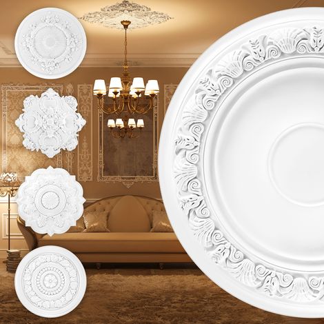 Grand Decor Stuckrosette aus PU, R125 bis R179 - Deckenrosette Stuck Wanddeko Wohnzimmer: R127 - Ø 47.5 cm