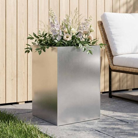 vidaXL Macetero de Jardín Plateado 50 x 50 x 75 cm Acero inoxidable (1/5)