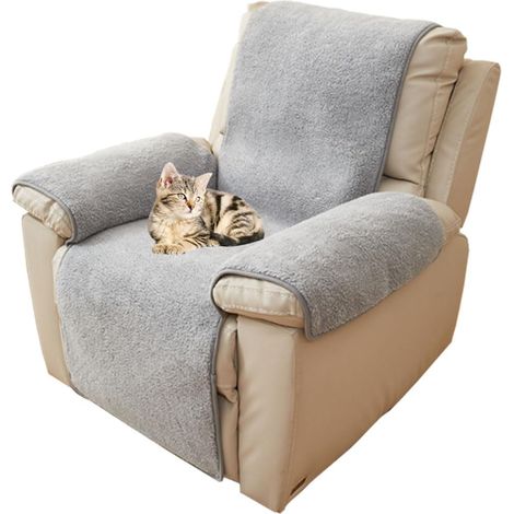 Housse de fauteuil inclinable en agneau épaisse Antidérapante et lavable 1 place Super douce Pour enfants et animaux domestiques gris clair 56 x 207 cm (1/5)
