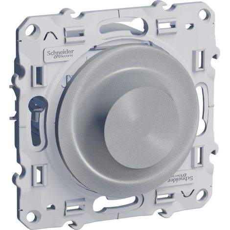 Schneider Electric – Variateur de lumière 2 fils alu 40-600W – Installation encastrée – Résistant aux agents chimiques – Type poussoir rotatif - S530511
