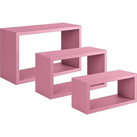 Étagère Trittico Décoration Murale - Salon, Chambre, Bureau - MDF, Rose 45 X 27 X 15,5/40 X 22 X 15,5/35 X 17 X 15,5