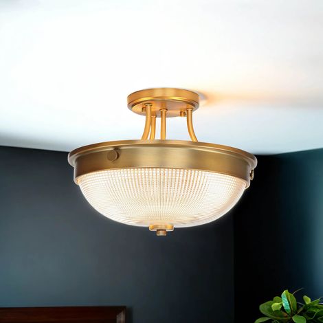Deckenlampe E27 Messing Glas Metall Jugendstil Deckenleuchte