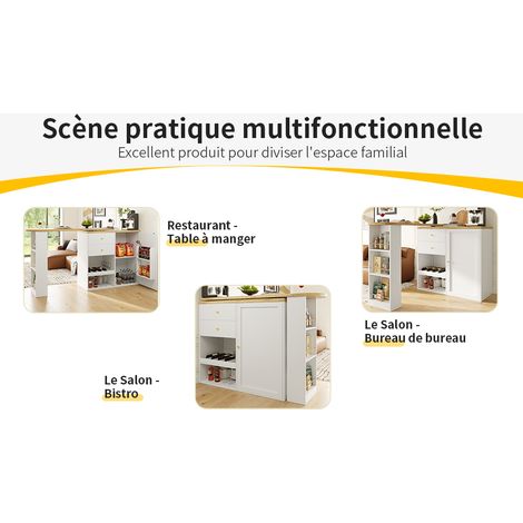 Meuble bar noir en MDF pivotant à 360 avec 2 tiroirs, porte coulissante et 3 étagères ouvertes pour cuisine, salon et bureau (1/5)