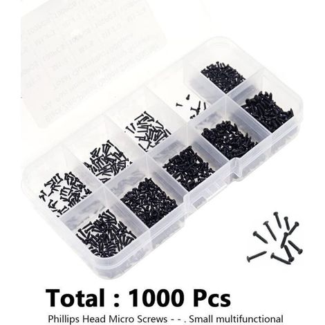 1000 Vis à Bois Auto-Taraudeuses Cruciformes Tête Ronde M1 M1,2 M1,4 M1,7 Précision Élevée Boîte Plastique Noir (1/5)