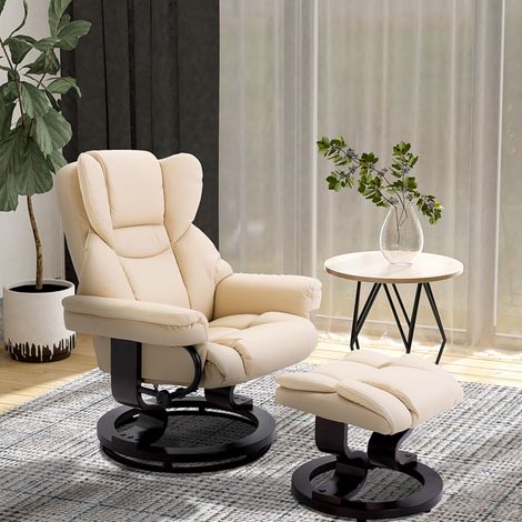 Relaxsessel mit Hocker drehbar Liegefunktion Creme OKMYHOME (1/3)