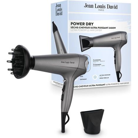 Seche-cheveux - JEAN LOUIS DAVID - Power Dry - Diffuseur - 3 températures - 2400 W - Gris