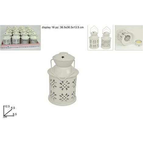 1 Pezzo Lanterna Decorativa Porta Tea Light Bianca 12,5 cm 2 Decori (1/2)