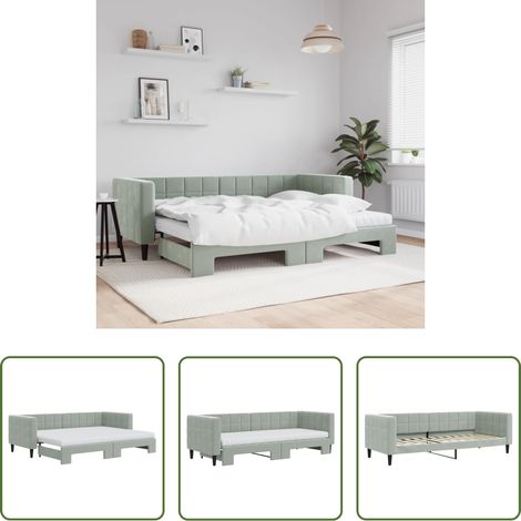 vidaXL Sofa-Bett - Tagesbett Ausziehbar mit Matratzen Hellgrau 80x200 cm Samt (1/5)