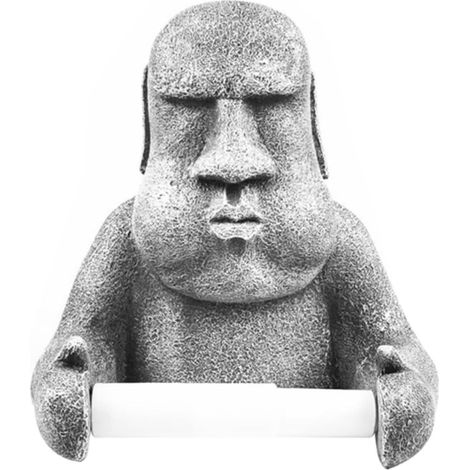 Porte-papier décoratif, résine, Moai, mural, pour sanitaires (1/5)