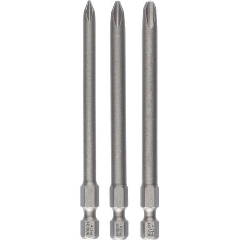 Bosch – Jeu d'embouts de vissage extra-durs 3 pces PH1, PH2, PH3 – Longueur 89 mm – Acier modifié S2 pour vissage intensif - 2607001757 (1/5)
