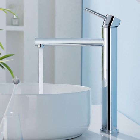 Mitigeur de lavabo haut, robinet de baignoire chromé, mitigeur de lavabo monocommande, acier inoxydable (1/5)