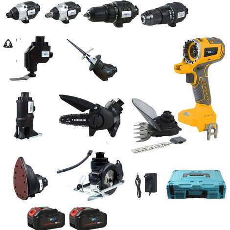 Kit d'outils multifonction, 12 accessoires, design sans fil, Jaune (1/2)