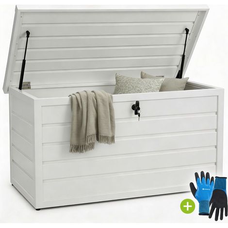 Cassetta di stoccaggio in metallo Limani Bianco Cassetta da giardino impermeabile per la conservazione sicura (1/2)