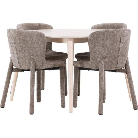 Flora Essgruppe Tisch Ø120cm und 4 Stühle whitewash, braun. (1/4)