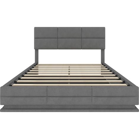 Cama arcón tapizada en terciopelo gris 140x200 cm con LED, USB Tipo-C y cabecero regulable (1/5)