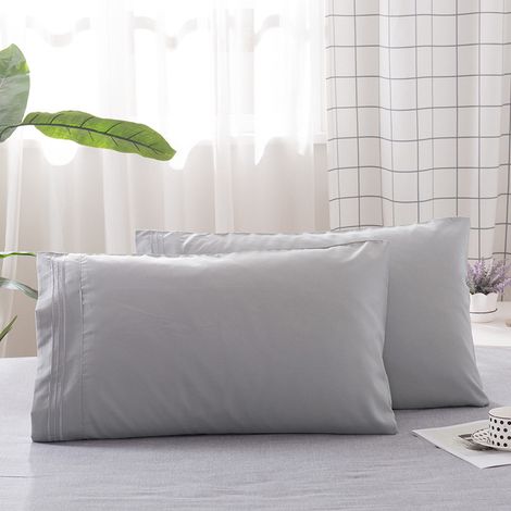 Juego de cama "Vio" con bordes cruzados, disponible en eBay. Funda de almohada sencilla y bordada, gris claro, 51 x 76 cm, juego de 2. (1/5)