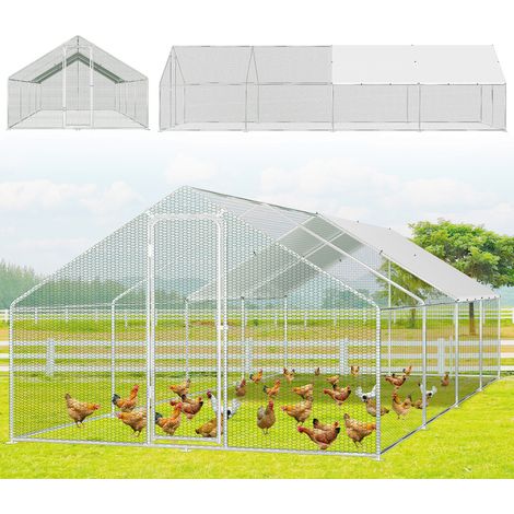 Randaco Hühnerstall Hühnerhaus 3x8x2m Kleintierstall Freilaufgehege Kleintiergehege Voliere Freigehege Hühnerkäfig Geflügelstall Verzinkter