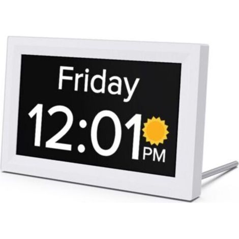 Reloj de 7 pulgadas con día y fecha para personas mayores, pantalla digital grande, 5 alarmas, 3 recordatorios de medicamentos, letra grande, reloj para personas con demencia, despertador para anciano