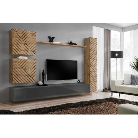 Ensemble de 6 meubles muraux "Switch VIII " pour TV en bois - Beige et Gris - L 340 x H 150 x P 40 cm - Livraison gratuite